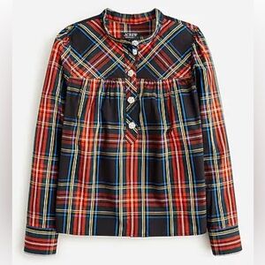 J.Crew Fresco Top With Jewel Buttons In Stewart Tartan-NWT- Black-Size MEDIUM